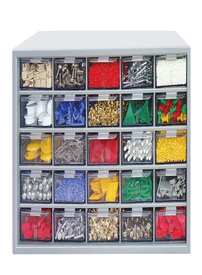 Alkon Plastic ACO 25 Polypropylene Component Organiser With 25 Drawers, Small Parts Grey Storage Jewellery | Craft | Sewing Cabinets | Screws | Nuts | Bolts | Tool Organiser | DIY | Clinic | Hospital - Image 1